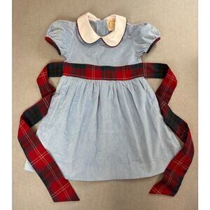 The Beaufort Bonnet Company Light Blue Dress with Red Plaid Sash